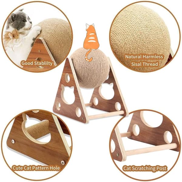 Cat Scratching Post Natural Sisal Rope Scratching Post for Cats and Kittens Dogs and Puppies Interactive Scratching Post Toy Solid Wood M