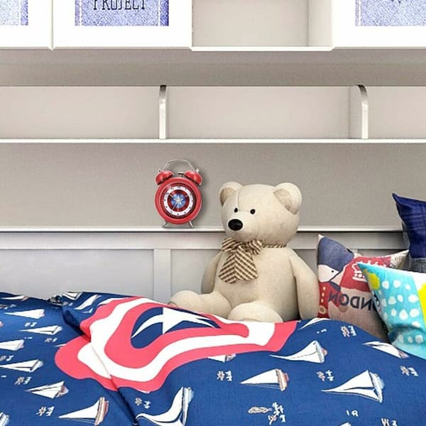 Children's alarm clock morning with twin bell table clock safe ticking with night light, red