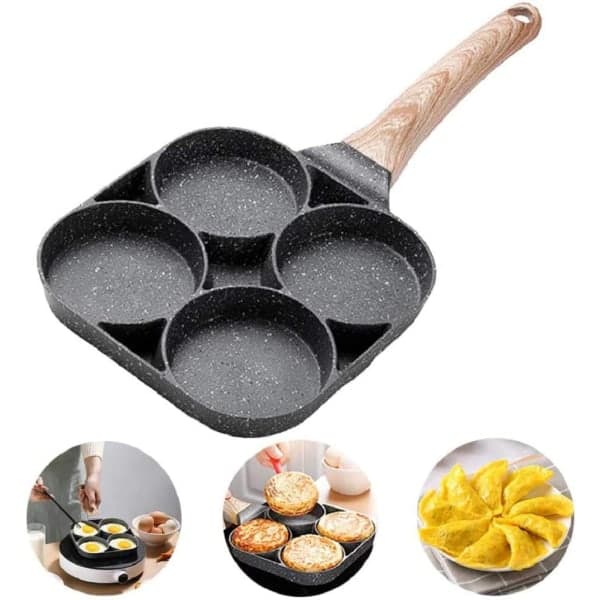 Non-stick stekepanne med 4 hull, pannekakepanne, stekt egg, hamburgerpanne