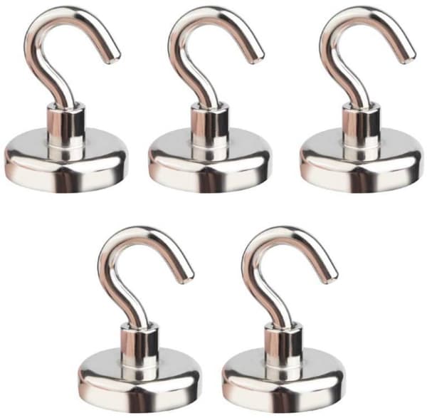 5-pack Neodymium Magnet Hooks - 36 kg Load, for Home, Kitchen, Office, No Drilling