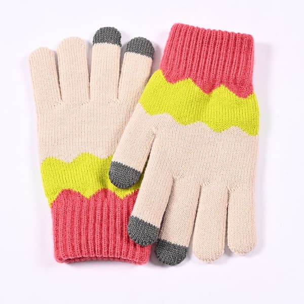 Dam vinter pekskärm ull magiska handskar varma stickade fleece beige KLB