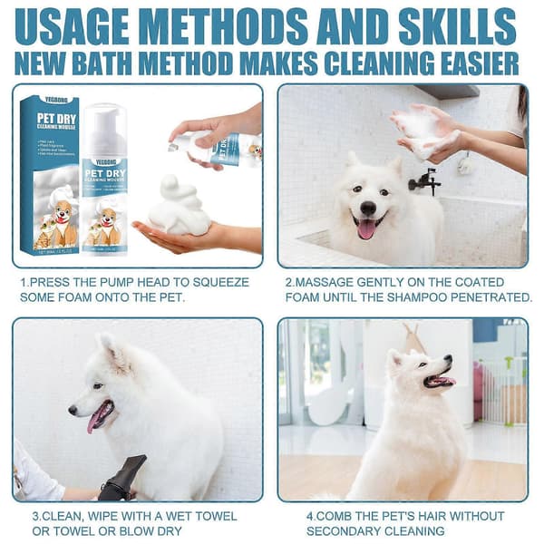Tørshampoo Mousse til Killinger og Hunde - Uden Vand, Fjerner Lugt, Blødgør Pelsen (1-pak)