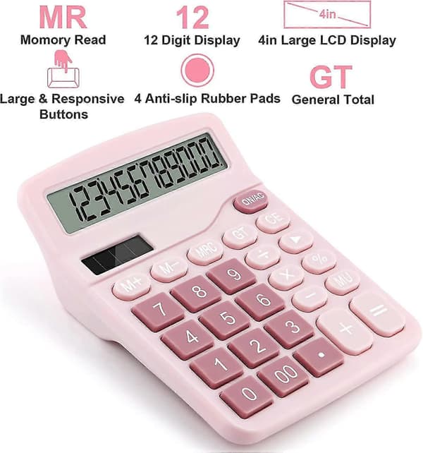 Office Calculator 12 Digits (Pink) (1 pc)