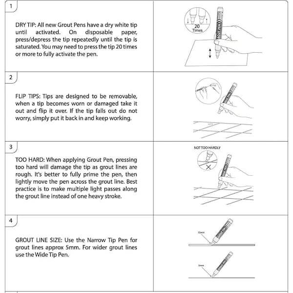 White Tile Grout Pen Quick Drying Water-Based for Kitchen and Bathroom Wall and Floor Tiles White White Vit