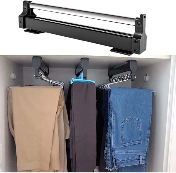 1 Adjustable Clothes Rail for Removing Hangers - Adjustable Telescopic Rod (292mm, Black)