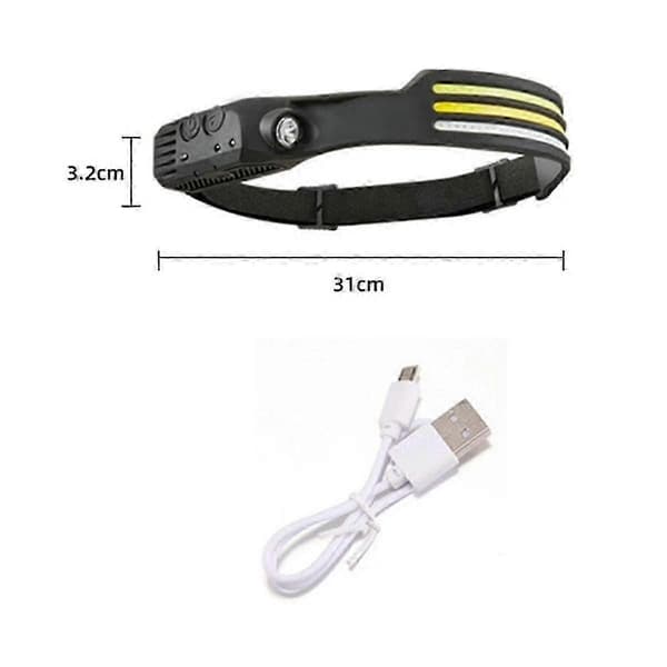 Induksjons Hodelykt Cob Hodelykt Frontlykt USB Oppladbar (hvit Gul R