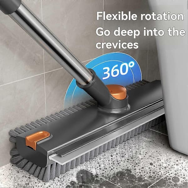 Floor Scrub Brush Scraper Broom for Cleaning, 3 in 1 Shower Scrubber for Tile Wall, Deck, Patio, Grey