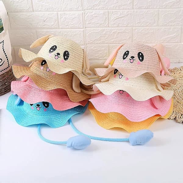 NA/Barn Baby Rabbit Hat with Moving Ears Rabbit Straw Hat Jumping Ears Funny Cute Cap Wide Brim Sun Hat
