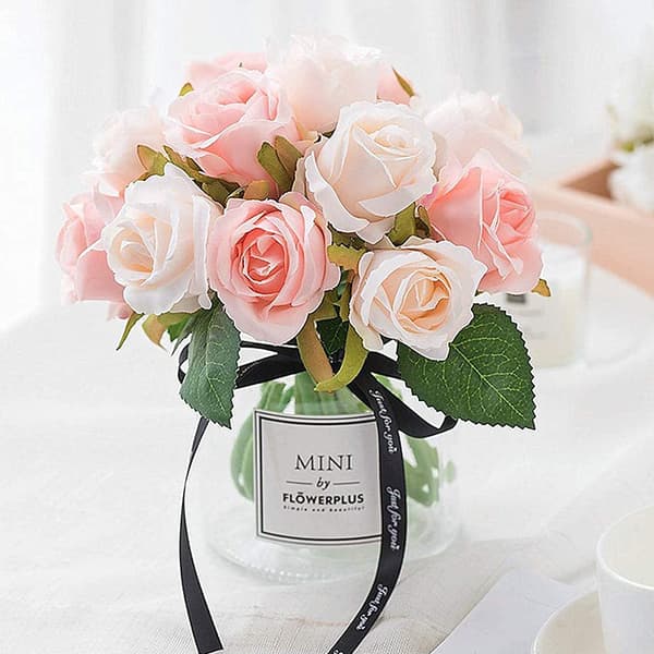 24-pakning kunstig rosebukett silkeblomst med stilkrose A A