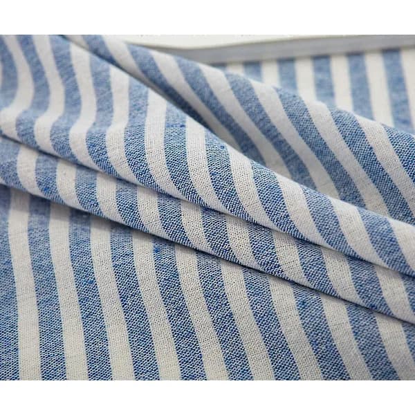 Cotton and Linen Tablecloth with Stripes and Tassels, Rectangular, Dustproof Tablecloth for Kitchen, Dining Table, Table Decoration (140 cm x 180 cm, Blue)