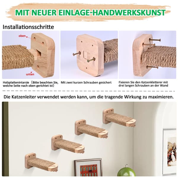 Cat Climbing Wall, with Craft Insert, 2 cm Solid Rubber Wood, for Cat Play and Climbing, Maximum Load 35 kg