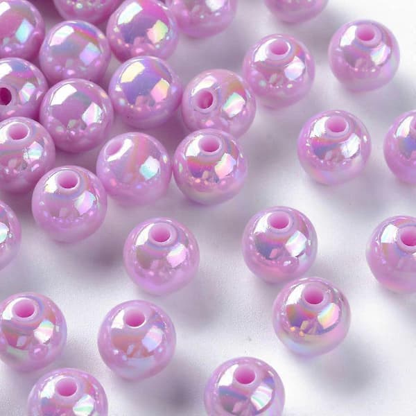 Opaque Acrylic Beads AB Color Plated Round Violet 10x9mm Hole: 2mm 940pcs/500g