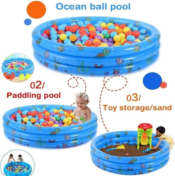 Børnepool, (Blå) Rund oppustelig pool, 100x35cm oppustelig