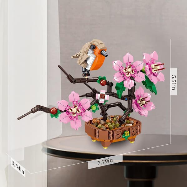 (573 delar) Blommande Bonsai-träd för flickor Byggklossar, Mini Flow