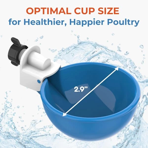 Blue Automatic Water Cup for Chickens, Ducks, Geese, Turkeys, and Rabbits, Waterer Kit, Poultry Waterer, 5-Pack