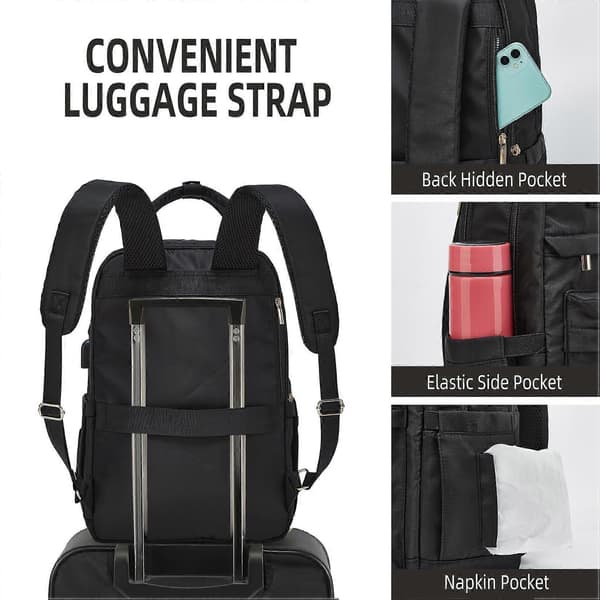 Women's Backpack, 17 inch Laptop Travel Work Backpack, Waterproof Bookbag with USB Port, Anti-theft Computer Backpack for Women, Black