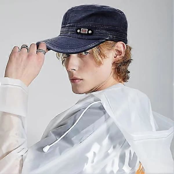 Unisex Cadet Army Cap Adjustable Flat Top Cap Washed Cotton Military Hat Baseball Cap Navy Blue