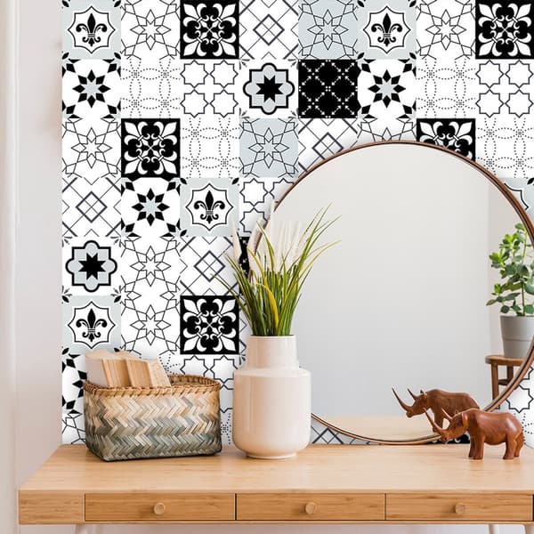 Waterproof Self-Adhesive Tile Stickers 10 Pieces 20x20cm Retro Grey Removable Floor Stickers for Kitchen Decoration