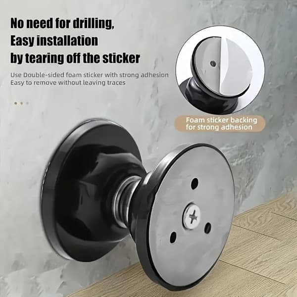 Magnetic Door Stop Wall Mounted, Self-Adhesive No Drilling Silicone Buffer, Compact Silent Door Holder for Home Office, Black 2-Pack