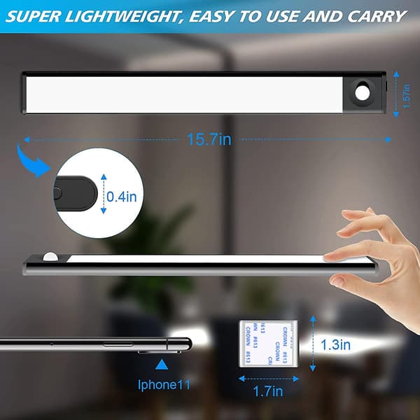 LED sensorlampe skabsbelysning, LED skabsbelysning med bevægelsessensor, underskabsbelysning køkken sensorlampe skabslampe natlampe til garderobe