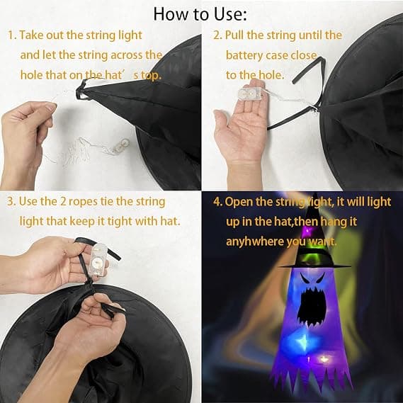 5 Pcs Witch Hats Hanging Ghosts Halloween Decoration