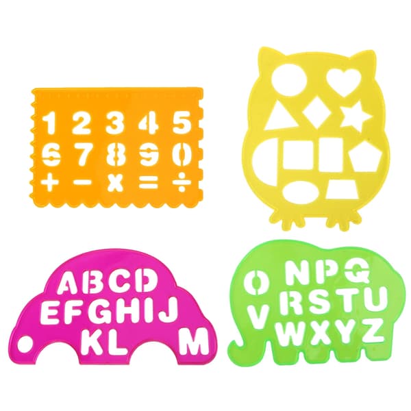 4 Pcs Letters Numbers Geometric Art Drawing Stencil Educational Toy for Kids