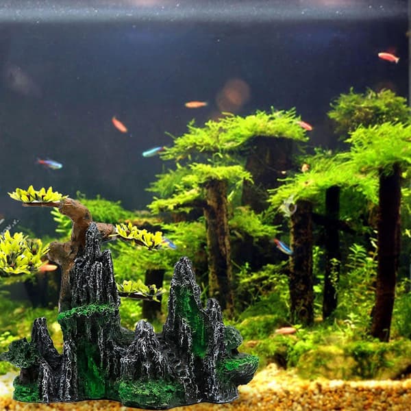Aquarium Decor Resin Cave Mountain Fish Tank Hideout Plants Theme Decor