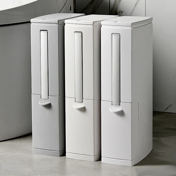 Slim Waste Bin with Toilet Brush, Durable Toilet Brush for Bathroom, White