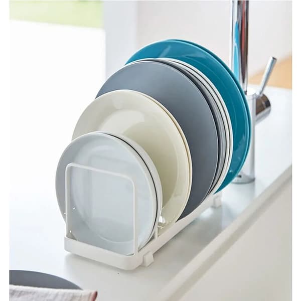 Plate Organizer, Dish Rack, Plate Rack, Plate Shelf Organizer, Cutting Board Storage for Kitchen Counter Cabinet (White, 2 Pieces)