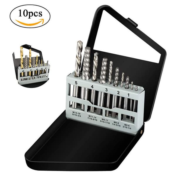 Set of 10 Left-Handed Cobalt Screw Extractors and Drills.