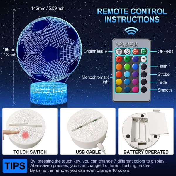 Football Night Light, 3D LED Optical Illusion Night Light KLB