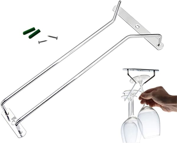 Stainless Steel Undercabinet Wine Glass Holder, Easy-Install Stemware Organizer with Wire Rack for Versatile Use