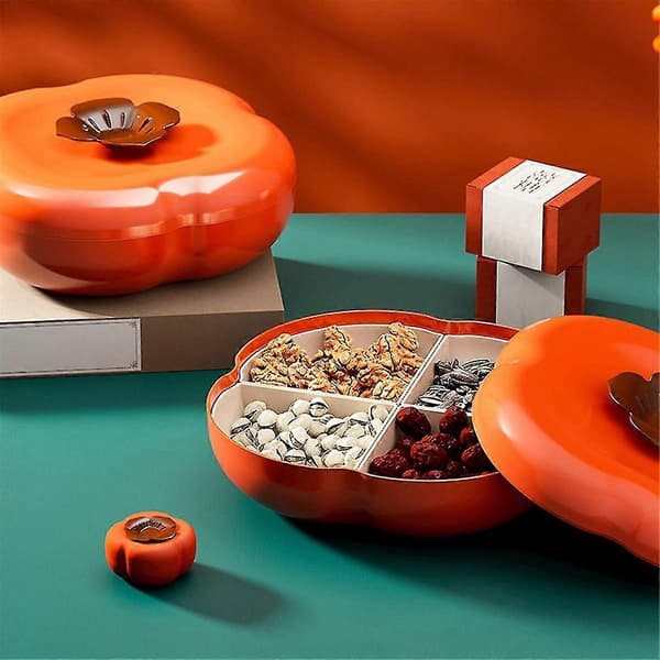 Persimmon Snack Tray, Dried Fruit Tray Candy Bowl with Lid Portable Candy Plate