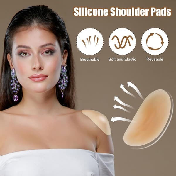 2 Par Silikon Skulderputer - Usynlige Sklisikre Skulder Push-Up Polstringer (Beige)
