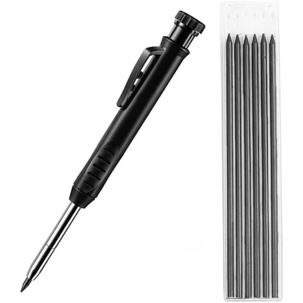 Debuns – Black Mechanical Pencil Marker with 6 Leads – Needle Tip for Precise Marking – For Smooth and Rough Surfaces