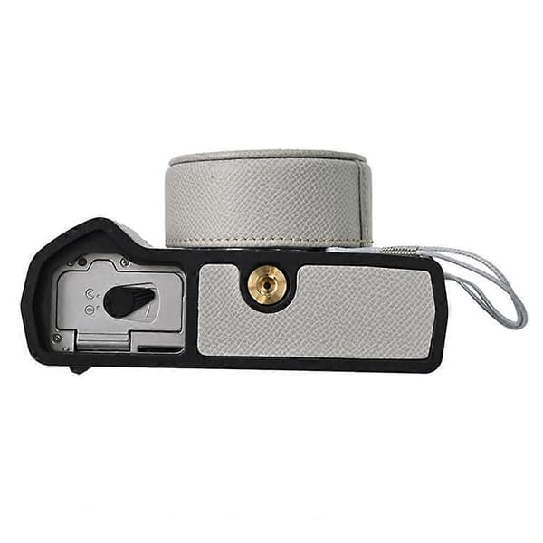 For Olympus OM-5 Camera Case Half-Enclosed Leather Bottom with Lens Cap - Grey