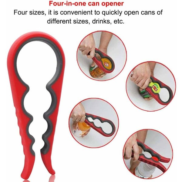 Manual Can Opener 2-pack Rubber 4-in-1 Multi-size Bottle Opener (Red, Blue)