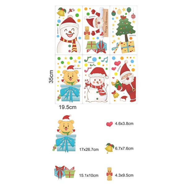 2 Cartoon Santa Claus Christmas Tree Snowman Gift Glass Window