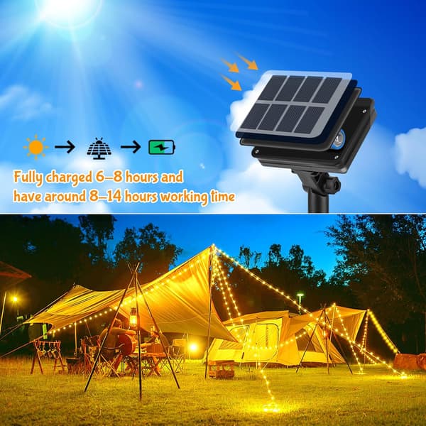 Solar String Lights Outdoor Garden, 5M50LED Solar Powered String Lights Waterproof, 8 Modes Copper Wire Solar Lights Warm White Warm White