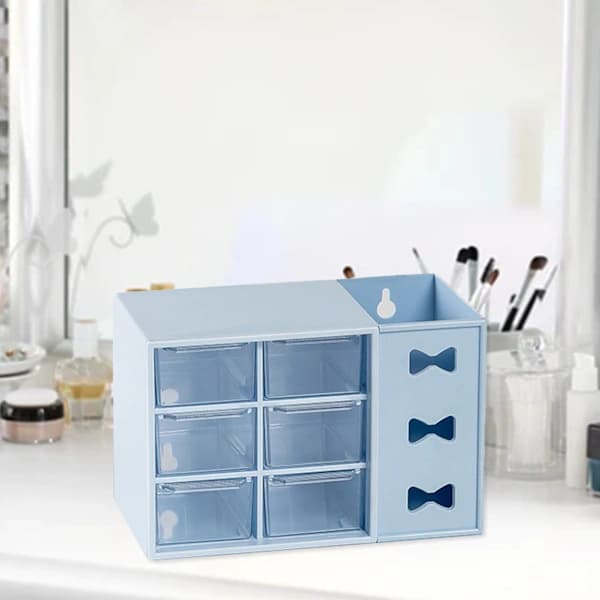 Pen Desk Shelf Dustproof 6 Drawers Pen Organization Storage Shelf for Students Office Workers Blue[CO]