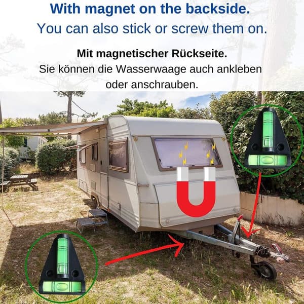 2-pak magnetisk T-vaterpas med magnet til autocamper, varevogn, campingvogn og biltilbehør til camping