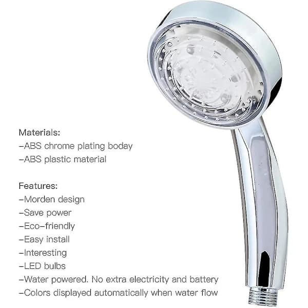 7-farget LED-dusjhode, flerfarget, universal passform