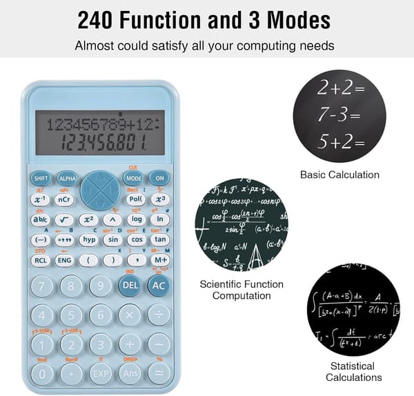 Scientific Calculator, Blue, Slim and Portable, Two-Line Display, Multifunctional Calculation, Suitable for Students or Office