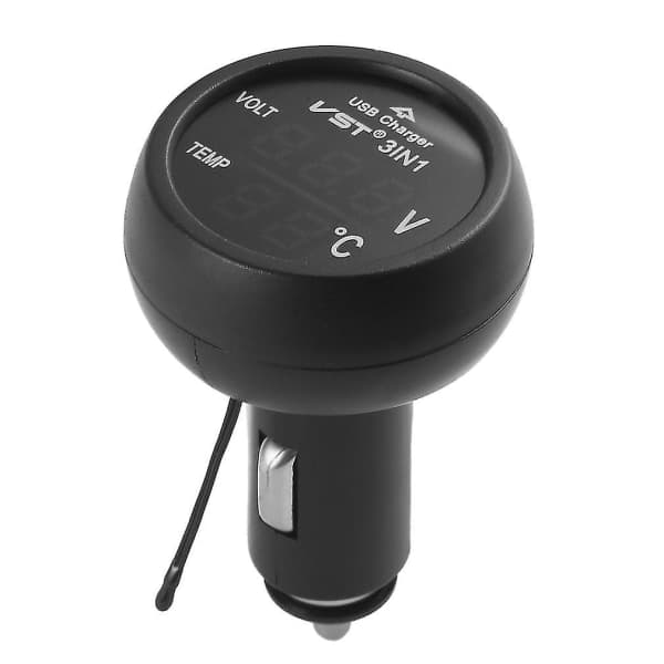 1-i-1 LED USB-billader Voltmeter Termometer Bilbatterimonitor LCD Digital Dobbel Skjerm 12v/24v Digitalmåler