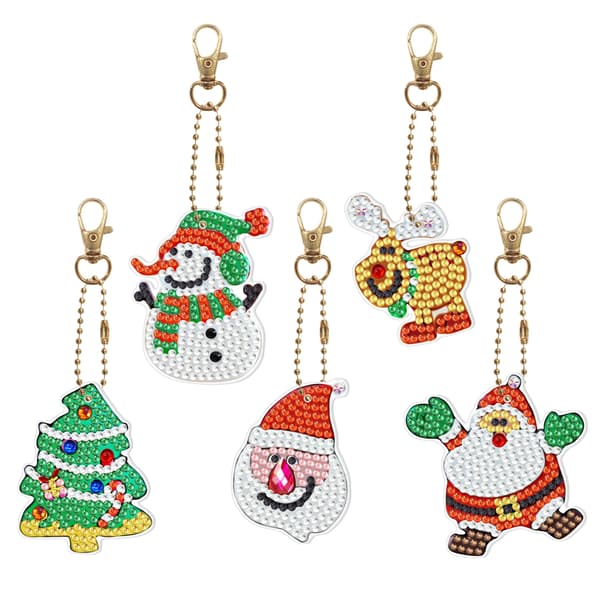 #Paket med 5 Diamantmålade Nyckelringar till Jul#