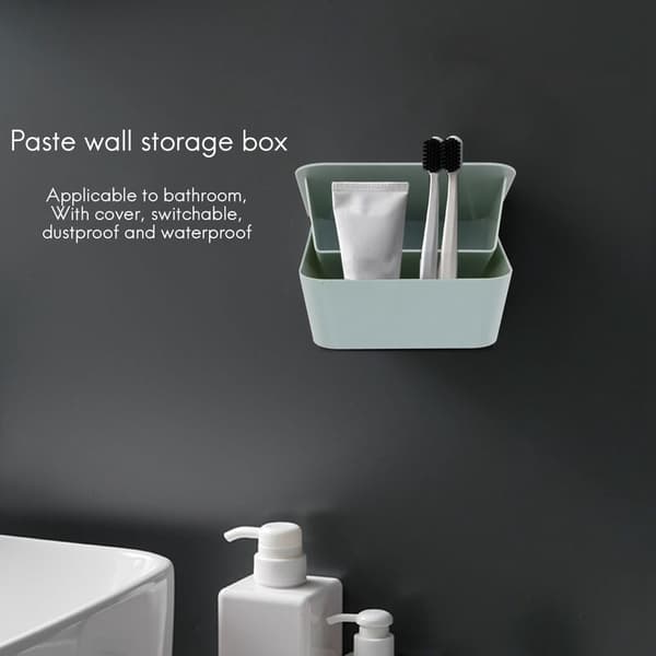 Wall-mounted Square Storage Box Removable Kitchen Table Storage Shelf Toothbrush Holder Cosmetic Bathroom Organizer Blue