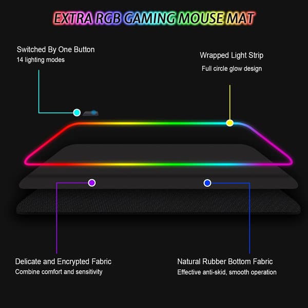RGB Gaming Musematte (800 x 300 mm), 14 LED-lyseffekter, Vanntett