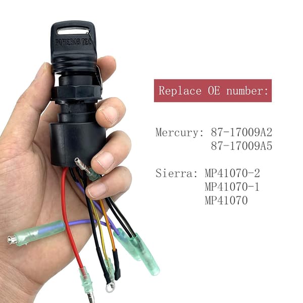 Boat Ignition Switch with 2 Keys, 3-Position 6-Wire Replacement for Mercury and Mariner Outboard Control Boxes, 87-17009A2 and 87-17009A5