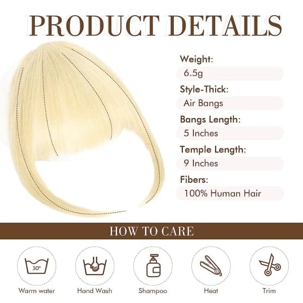 Clip-in-bangs. 100% real hair, thin bangs with clip-in attachment
