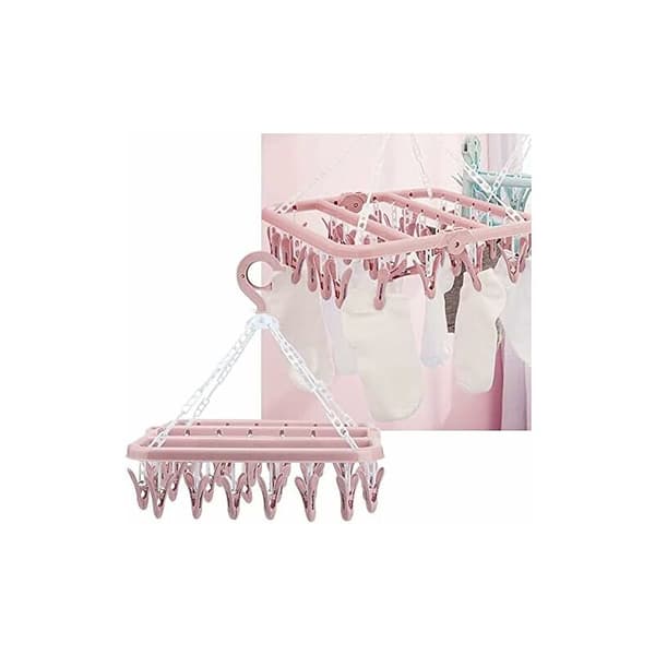 Underwear Hanger with 32 Clips Foldable Clothes Peg Clothes Drying Windproof Hanging for Baby Clothes Socks, Bras KLB